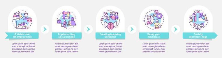 Advantages of social entrepreneurship vector infographic template. Presentation outline design elements. Data visualization with 5 steps. Process timeline info chart. Workflow layout with line icons