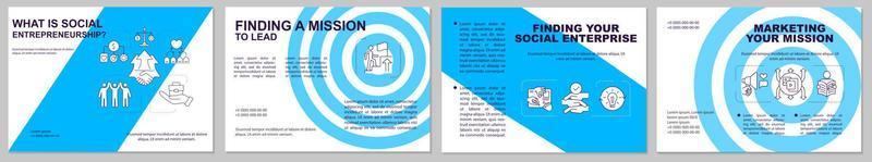 Social entrepreneurship blue brochure template. Social mission. Flyer, booklet, leaflet print, cover design with linear icons. Vector layouts for presentation, annual reports, advertisement pages