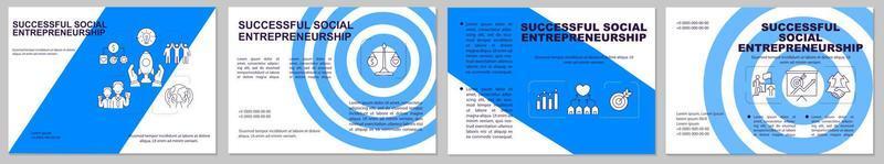 Successful social entrepreneurship blue brochure template. Flyer, booklet, leaflet print, cover design with linear icons. Vector layouts for presentation, annual reports, advertisement pages