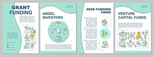 Funding social entrepreneurship mint brochure template. Flyer, booklet, leaflet print, cover design with linear icons. Vector layouts for presentation, annual reports, advertisement pages
