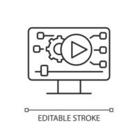 icono lineal de creación de video. creación de contenido en redes sociales. tecnología digital. comercialización de vídeo ilustración personalizable de línea delgada. símbolo de contorno dibujo de contorno aislado vectorial. trazo editable vector