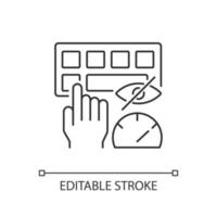 Touch typing linear icon. Computer keyboard skills. Blind typing. Building muscle memory. Thin line customizable illustration. Contour symbol. Vector isolated outline drawing. Editable stroke