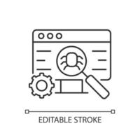 Software testing linear icon. Improving performance. Preventing implementation bugs. Thin line customizable illustration. Contour symbol. Vector isolated outline drawing. Editable stroke