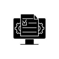 Document management black glyph icon. Creating and organizing online documents. Converting file to digital format. Control documentation. Silhouette symbol on white space. Vector isolated illustration