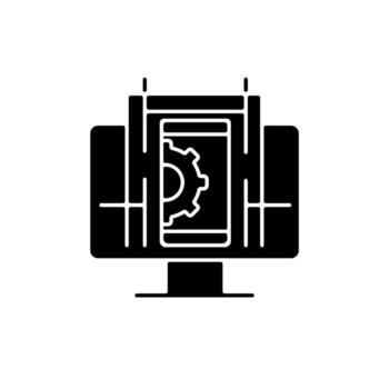 User experience design black glyph icon. Product integration process. Support user behavior. Interaction optimization. UX with service. Silhouette symbol on white space. Vector isolated illustration