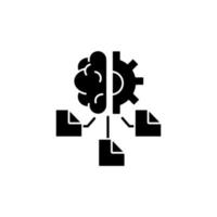 Machine learning black glyph icon. Computer algorithms. Artificial intelligence application. Data modeling. Minimal human supervision. Silhouette symbol on white space. Vector isolated illustration