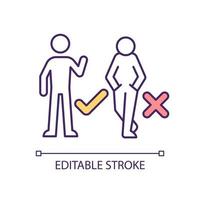 Correct position RGB color icon. Standing person. Optimistic and positive man. Introvert. First impression. Work etiquette. Body language. Isolated vector illustration. Simple filled line drawing