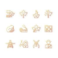 conjunto de iconos de vector lineal de gradiente de símbolos canadienses. emblema oficial canadiense. castor norteamericano. tartán de hoja de arce. paquete de símbolos de contorno de línea delgada. colección de ilustraciones de contorno aislado