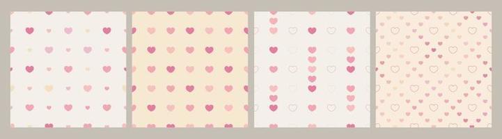 Set of valentine hearts seamless vector backgrounds in sweet warm tone