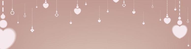 Warm heart hangings and decoration on vector illustration banner with copy space in earth tone for valentine day concept