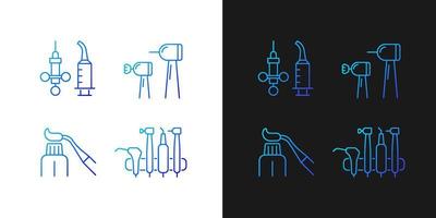 Oral surgery tools gradient icons set for dark and light mode. Orthodontic instruments. Thin line contour symbols bundle. Isolated vector outline illustrations collection on black and white