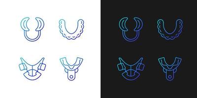 Orthodontic appliances gradient icons set for dark and light mode. Realigning teeth device. Thin line contour symbols bundle. Isolated vector outline illustrations collection on black and white