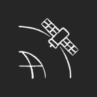 Geostationary Satellite chalk white icon on dark background. Rotation of celestial bodies in geostationary orbit. Satellite orbits, trajectories. Isolated vector chalkboard illustration on black