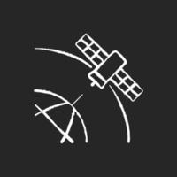 Polar Satellite chalk white icon on dark background. Artifial satelite investigating pole surface. Polar magnetosphere, ionosphere exploration. Isolated vector chalkboard illustration on black