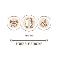 Fluid loss concept icon. Increased sweating in summer. Diarrhea and fever dehydration. Rehydrate abstract idea thin line illustration. Vector isolated outline color drawing. Editable stroke