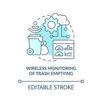 Wireless monitoring of garbage emptying concept icon. Waste management. Modern ways of trash recycling abstract idea thin line illustration. Vector isolated outline color drawing. Editable stroke