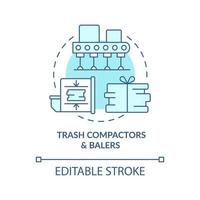 Garbage factory concept icon. Garbage processing, compressing equipment. Waste recycling abstract idea thin line illustration. Vector isolated outline color drawing. Editable stroke