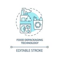 Food depackaging innovation concept icon. Reduction in amount of unrecyclable garbage, trash abstract idea thin line illustration. Vector isolated outline color drawing. Editable stroke