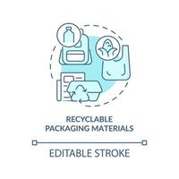 Recyclable packaging concept icon. Reduction in amount of unrecyclable garbage pollution abstract idea thin line illustration. Vector isolated outline color drawing. Editable stroke