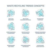 Garbage recycling trends concept icons set. Environmental problems. Reduction in world pollution idea thin line color illustrations. Vector isolated outline drawings. Editable stroke