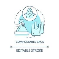 Biodegradable bags concept icon. Nature protection. Ecogically friendly, compostable products abstract idea thin line illustration. Vector isolated outline color drawing. Editable stroke