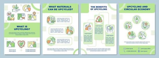 What is upcycling brochure template. Recycling of waste. Flyer, booklet, leaflet print, cover design with linear icons. Vector layouts for presentation, annual reports, advertisement pages
