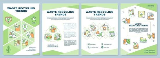 Waste recycling trends brochure template. Waste management problem. Flyer, booklet, leaflet print, cover design with linear icons. Vector layouts for presentation, annual reports, advertisement pages