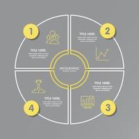 Yellow and Gray colors for circle infographic with thin line icons. 4 options or steps for infographics. vector
