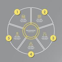 colores amarillo y gris para la infografía circular con iconos de líneas finas. 5 opciones o pasos para infografías, vector