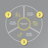 colores amarillo y gris para la infografía circular con iconos de líneas finas. 3 opciones o pasos para infografías. vector