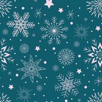 seamless pattern on a blue background white snowflakes stars and circles vector