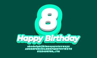 number 8 eight year celebration birthday font 3d cyan design vector