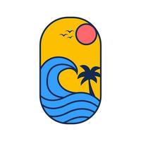 sunset and sea wave sticker modern logo design vector