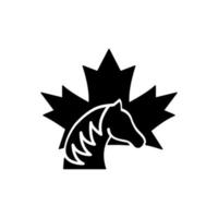 Canadian horse black glyph icon. National heritage and symbol of Canada. Official canadian emblem. Rare breed. Strong stallion. Silhouette symbol on white space. Vector isolated illustration