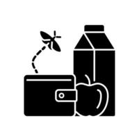 No money for food black glyph icon. Poverty and hunger. Financial problems lead to malnutrition. Lack of nutrition. Can not afford meal. Silhouette symbol on white space. Vector isolated illustration