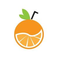 orange juice fruit with straw drink fresh logo design icon vector