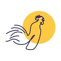 arte de línea de gallo y ilustración de símbolo de icono de vector de diseño de logotipo de puesta de sol