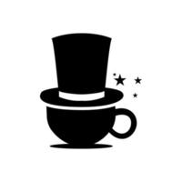 cup of coffee with hat magic logo design icon vector