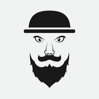 man with long beard and hat silhouette logo design vector