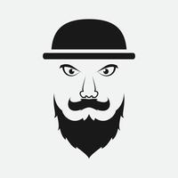 man with long beard and hat silhouette logo design vector