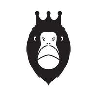 mono de cabeza o rey gorila con diseño de logotipo de silueta de ilustración de corona vector