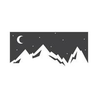 noche panorámica con diseño de ilustración de icono de símbolo de vector de logotipo de luna de montaña