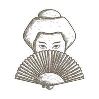 engrave geisha women japan logo symbol vector icon illustration design