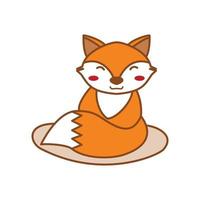 lindo zorro ilustración de dibujos animados sonrisa y feliz por el diseño del logotipo naranja animal vector