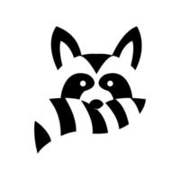lindo icono de diseño de logotipo de cara y cola de cabeza de mapache vector