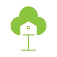 green tree with home bird logo symbol icon vector graphic design illustration idea creative