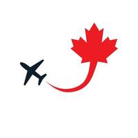 Canada maple leaf with plane fly logo design vector