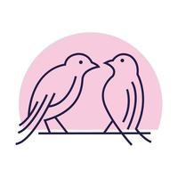 lines art little bird couple love logo design vector