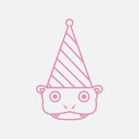 cute hippo with hat party logo design vector