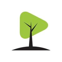 árbol verde con diseño de logotipo de música de botón de reproducción vector